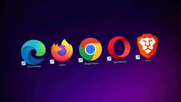 Logos of five different browsers: Edge, Firefox, Chrome, Opera, Brave